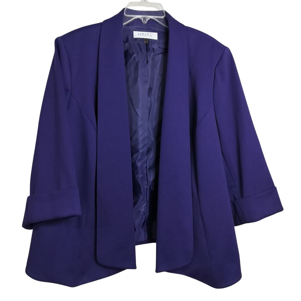 5027) Kasper Plus Purple Open Front Long Lapel Lined Career Office Blazer 20W - Picture 2 of 12